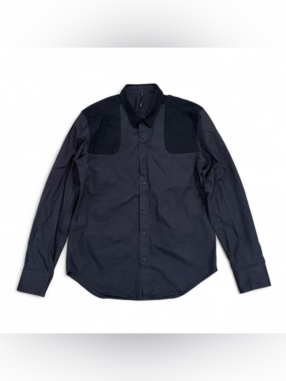 Black Barrett by Neil Barrett military wool blend patch button down shirt